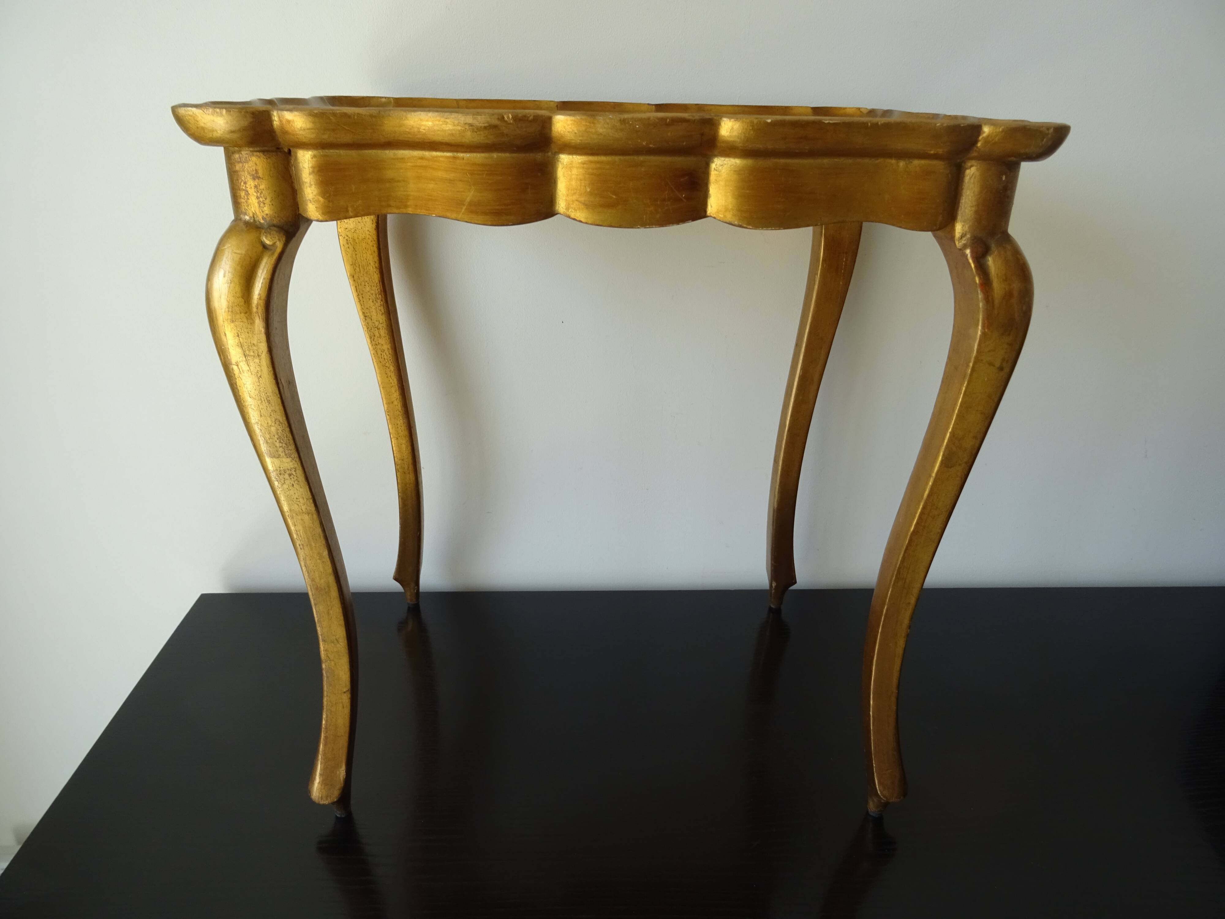 Side coffee table gilded wood decoration flowers year 60
