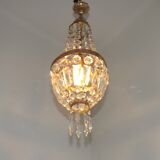 French Empire Style Bronze Single Montgolfier Crystal Basket Chandelier