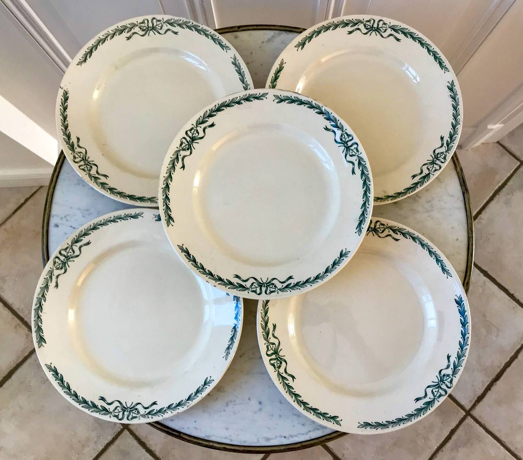 Lot of 5 flat plates in Terre de Fer Longchamp model Belleville, late 19th century