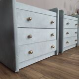Pair of vintage bedside tables in celadon velvet