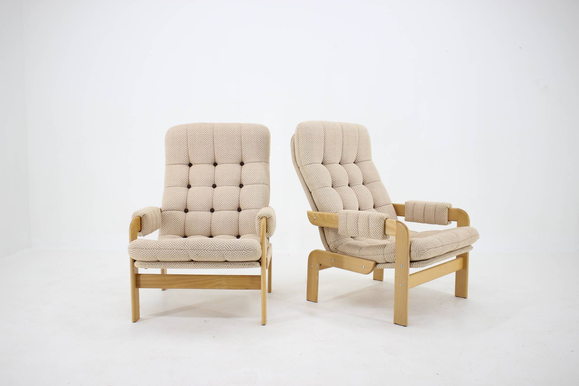 1970s Pair of Beech High Back Armchairs, Czechoslovakia