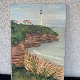 Tableau phare de biarritz huile sur toile signé  M. soldumbide XX