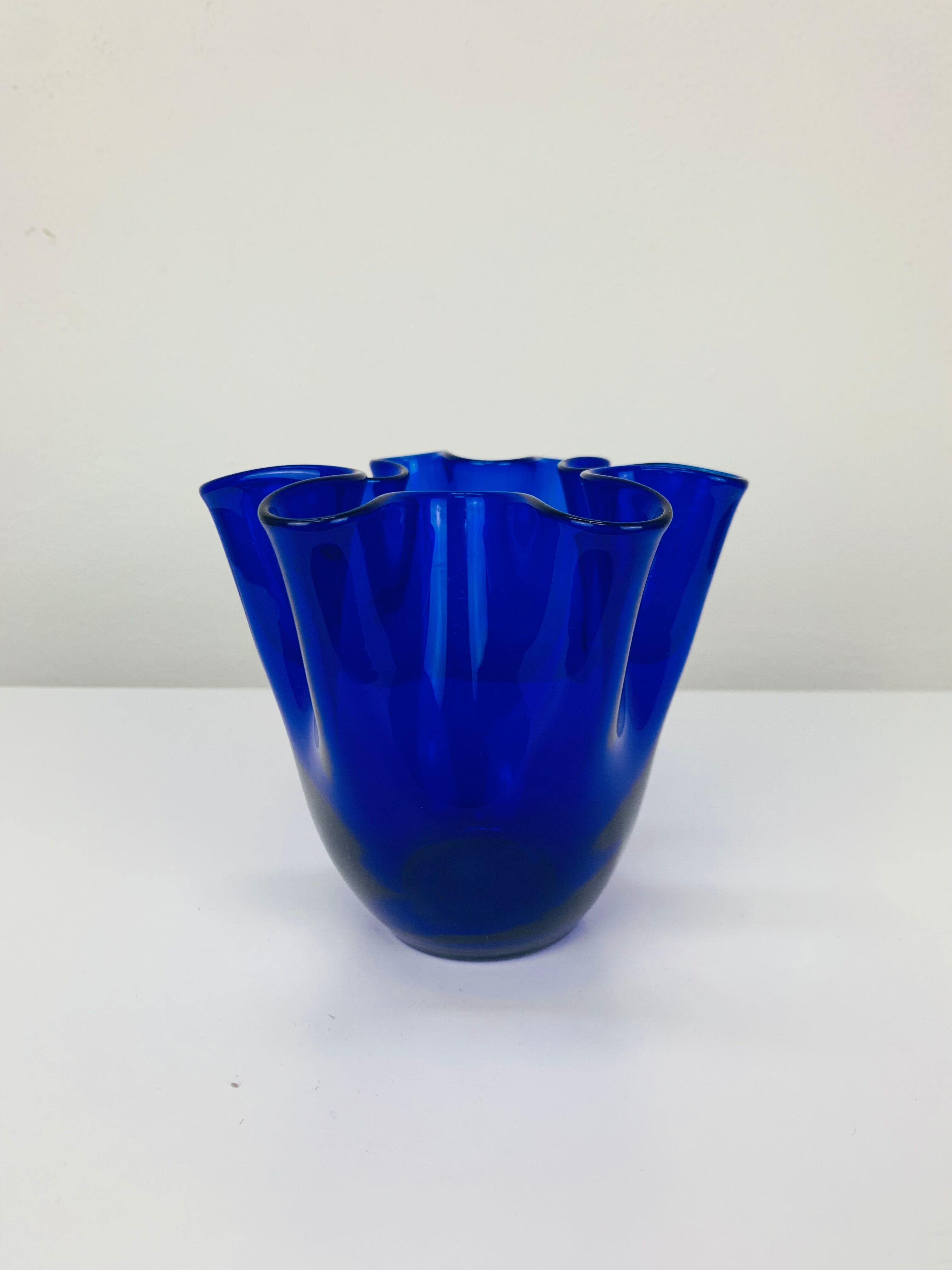 Vintage cobalt blue glass handkerchief vase