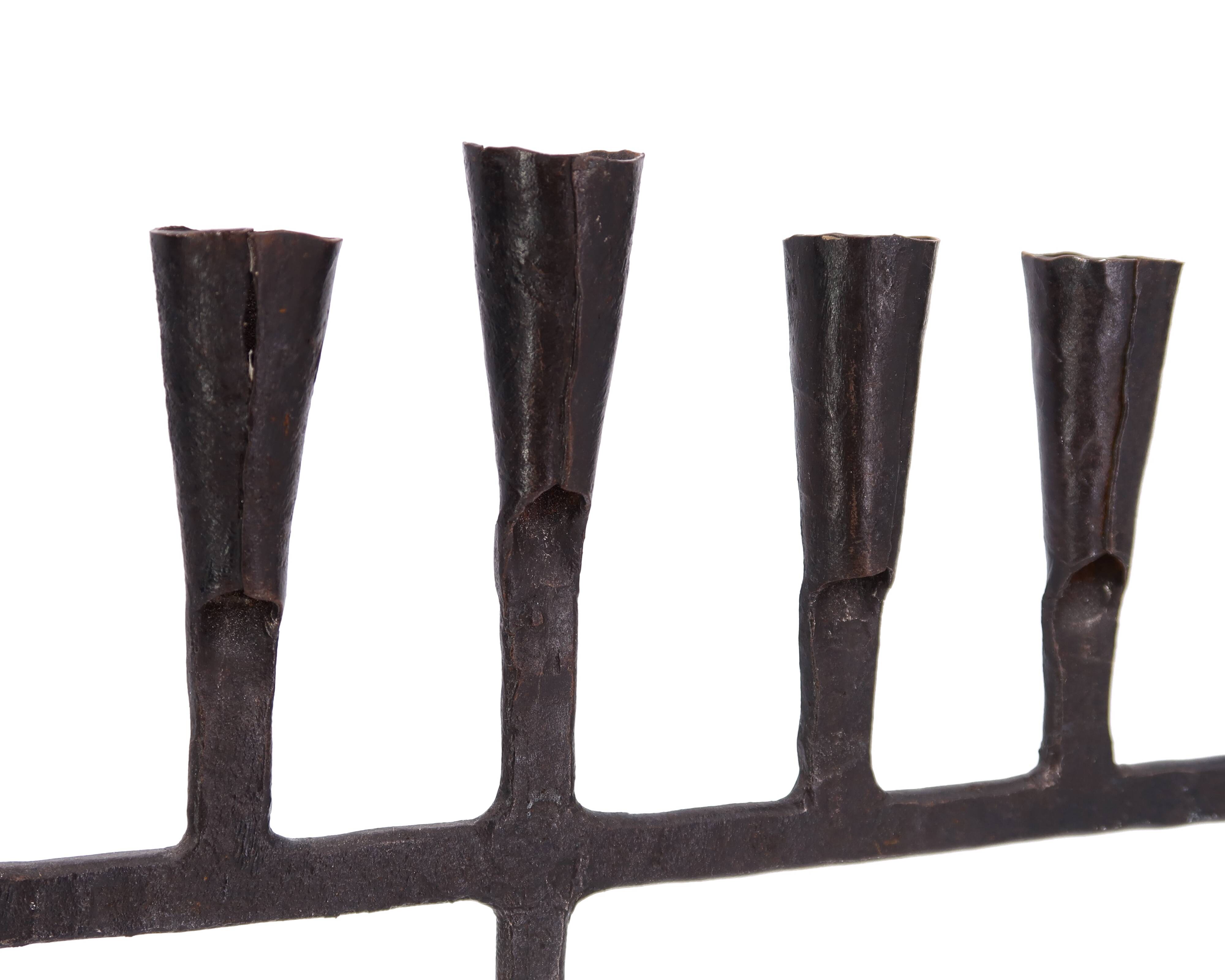 7-branch wrought iron Menorah candle holder, 1950s