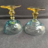 Glassware-crystallery of Portieux - 1 broc and 2 glasses - Napoleon III - Colored blown glass - G