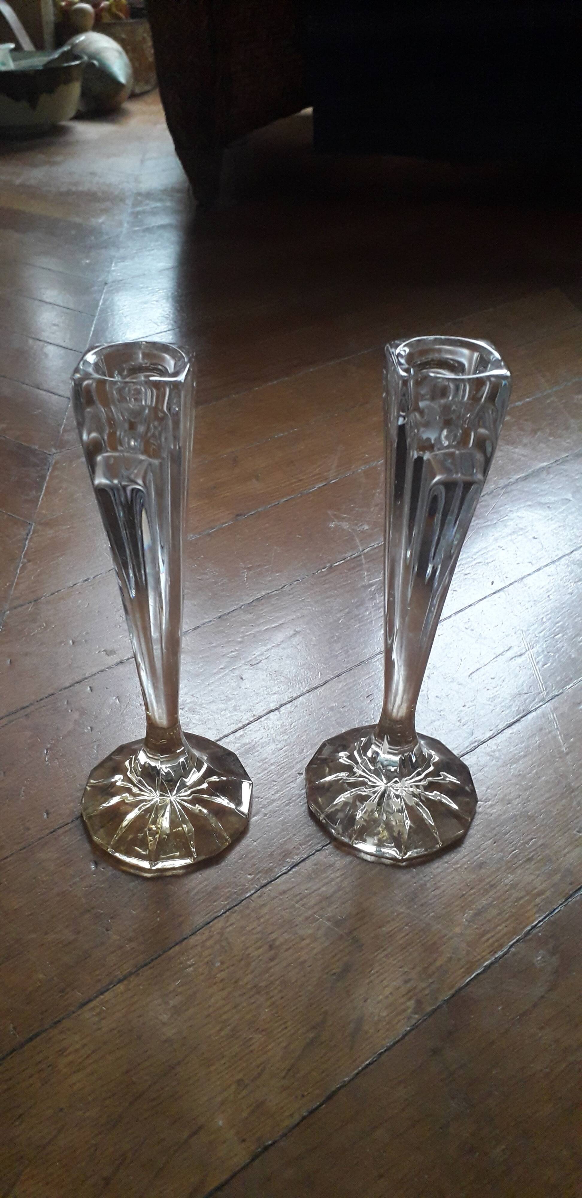 1 set of 2 vintage crystal candle holders