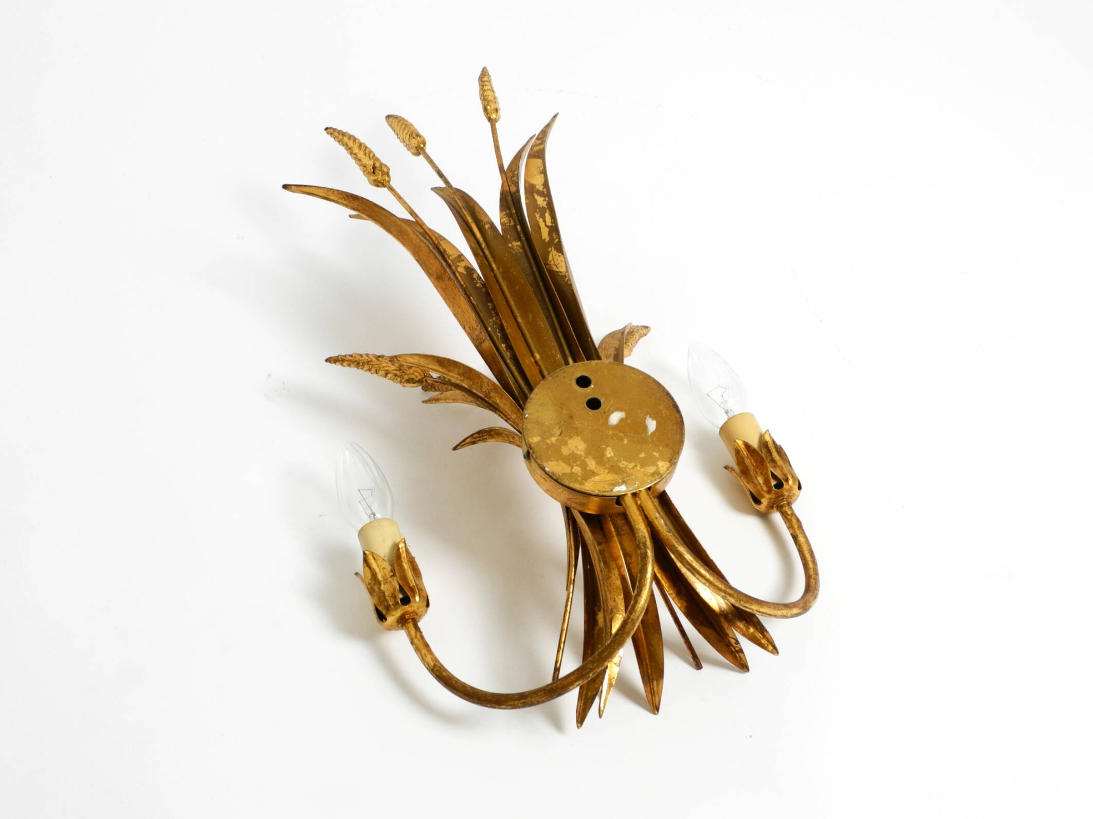 Beautiful large 70s gold-plated 2-armed metal wall lamp by Hans Kögl