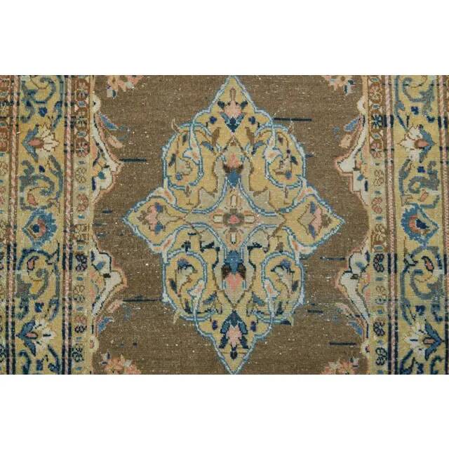 Vintage Turkish Oushak Handmade Wool Cotton Brown Runner Rug 127x310