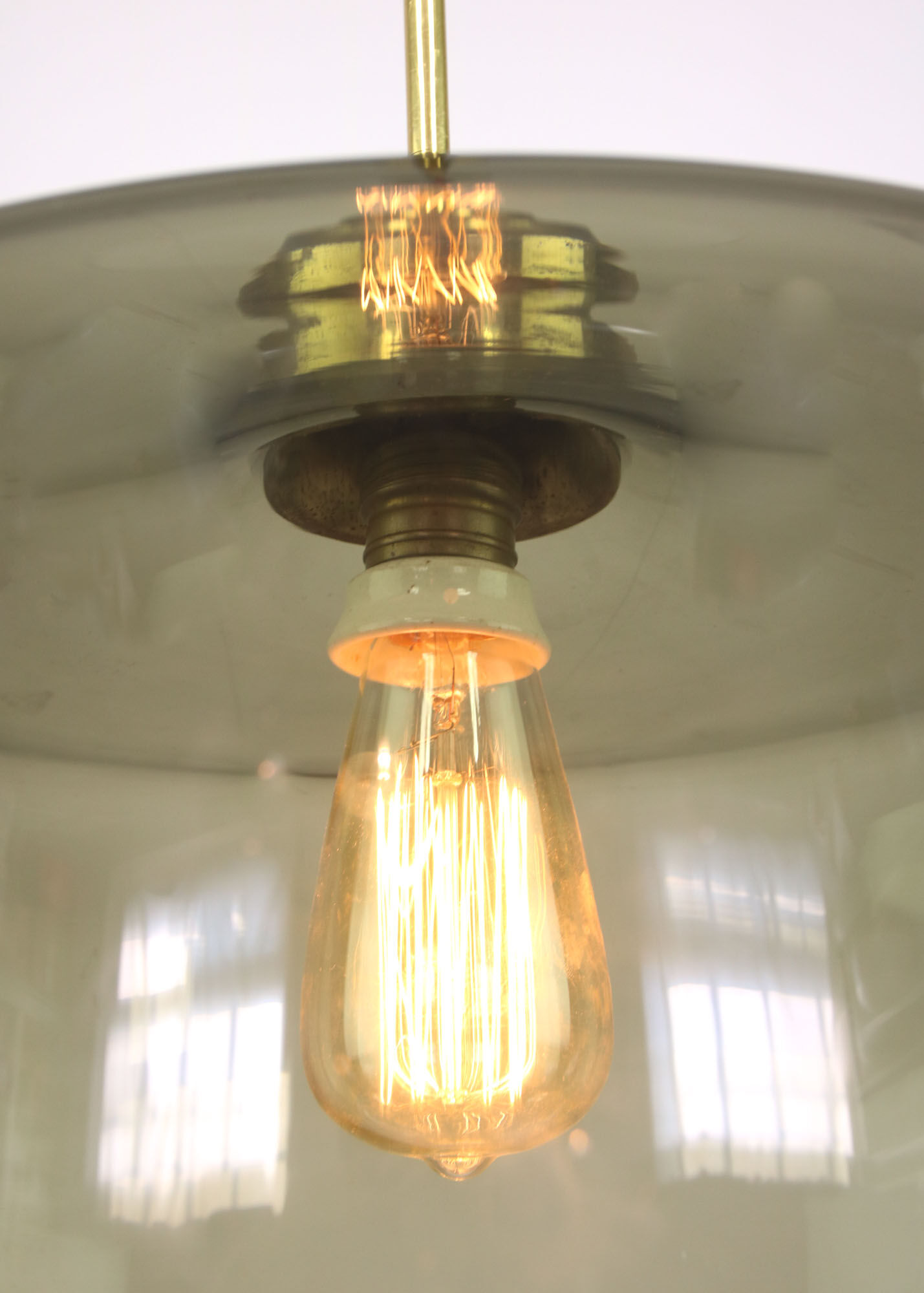 Green italian mid-century glass & brass ceiling lamp