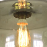 Green italian mid-century glass & brass ceiling lamp