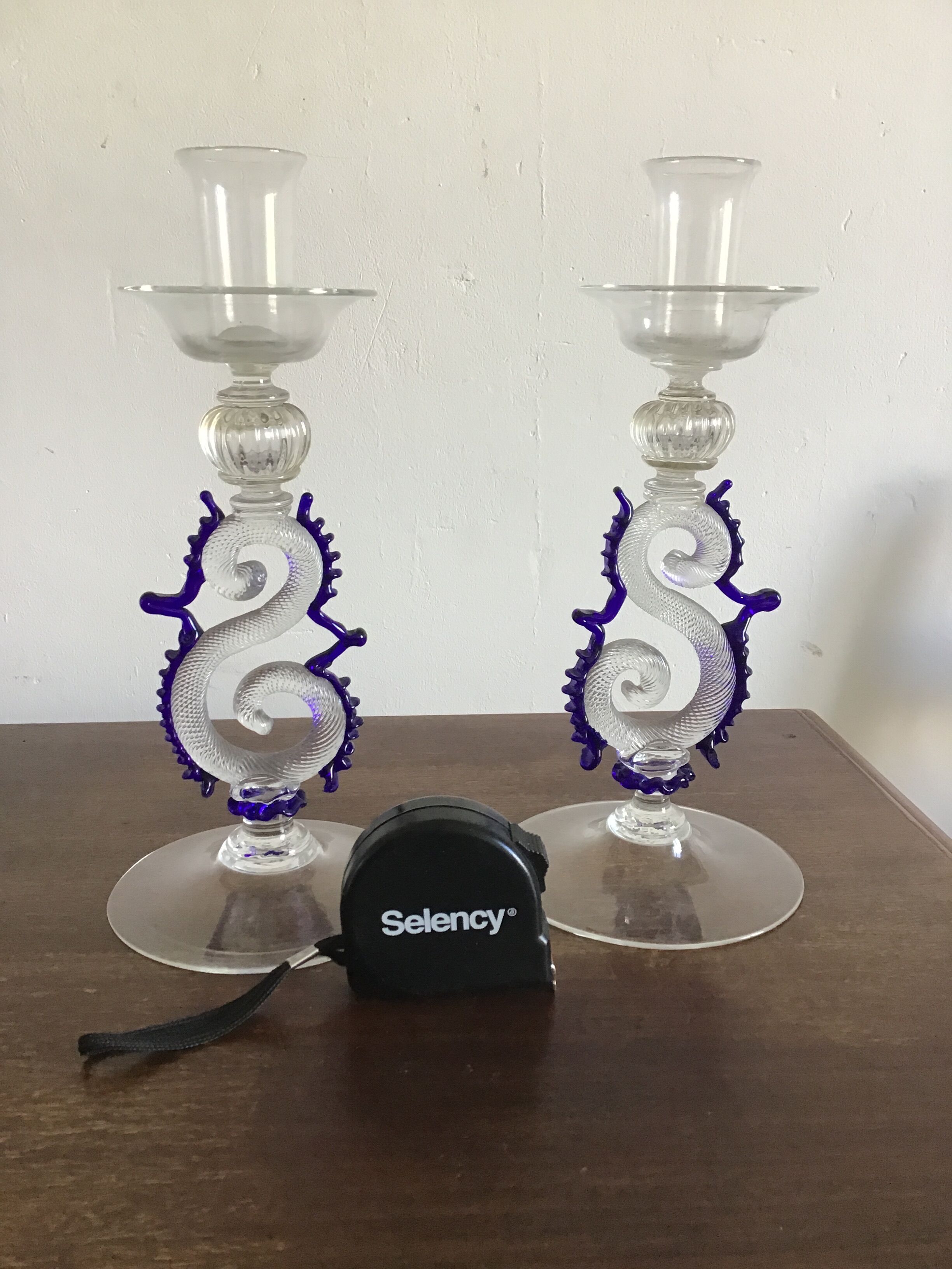 Set of 2 Murano glass candlesticks