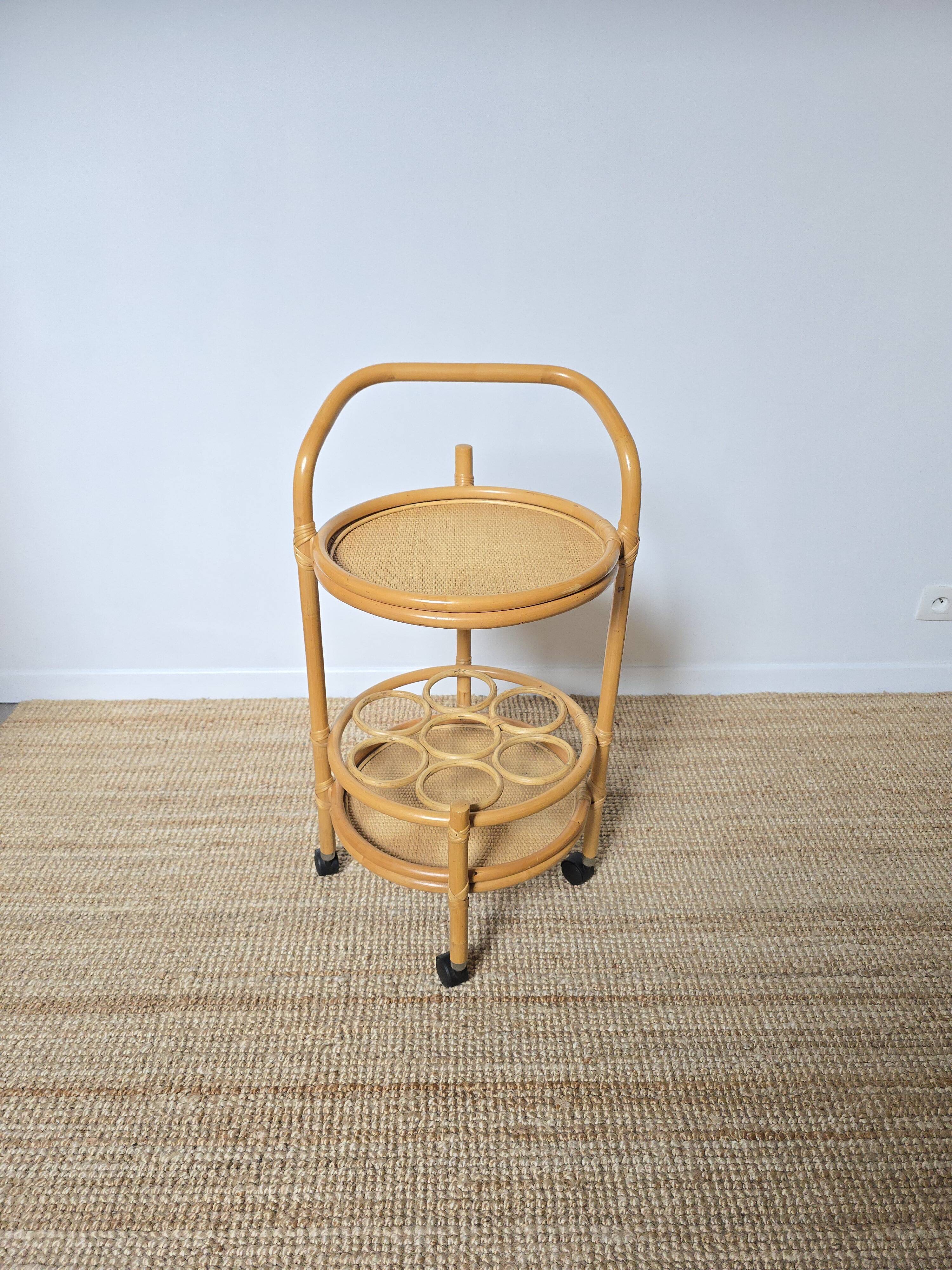 Vintage rattan bar trolley