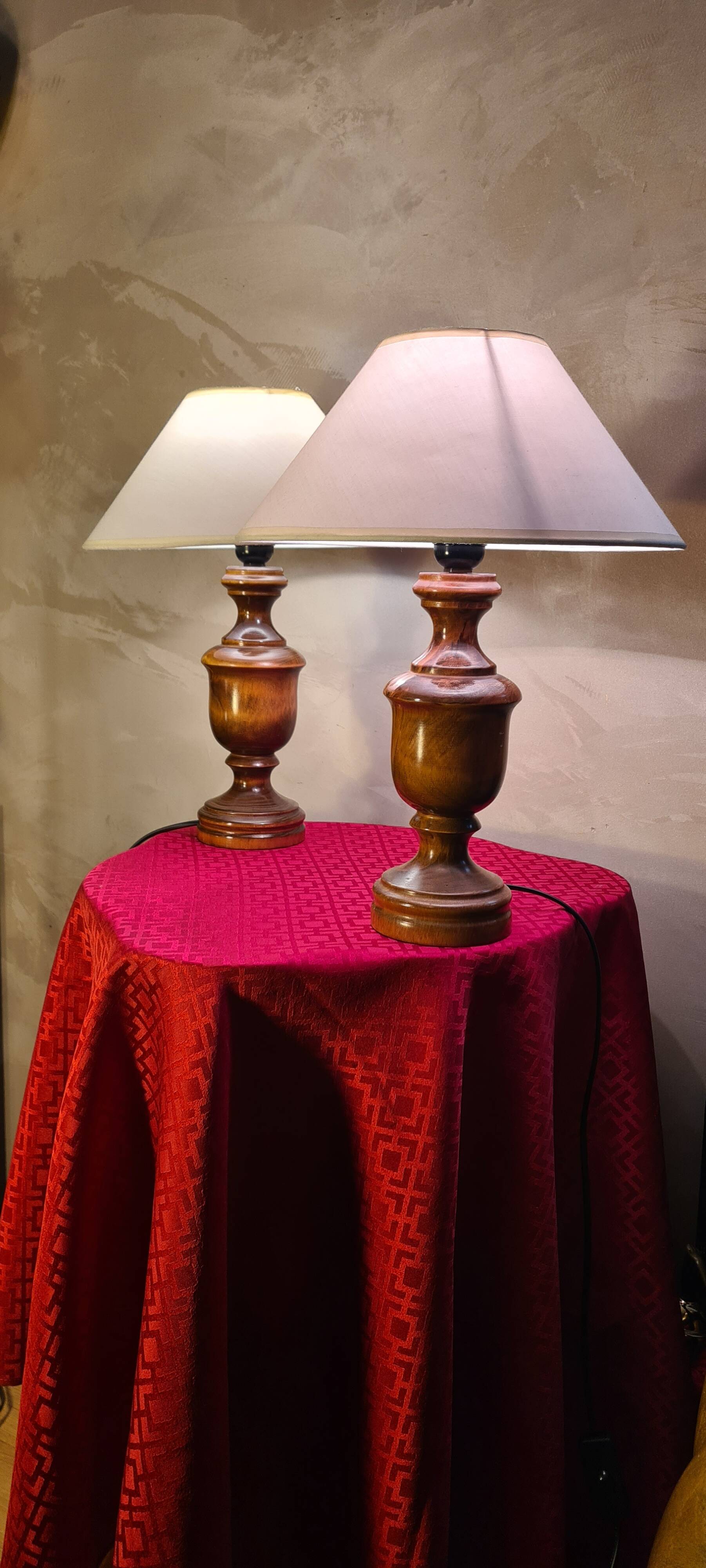 Pair of varnished wooden lamps 42x30 new electric lampshades
