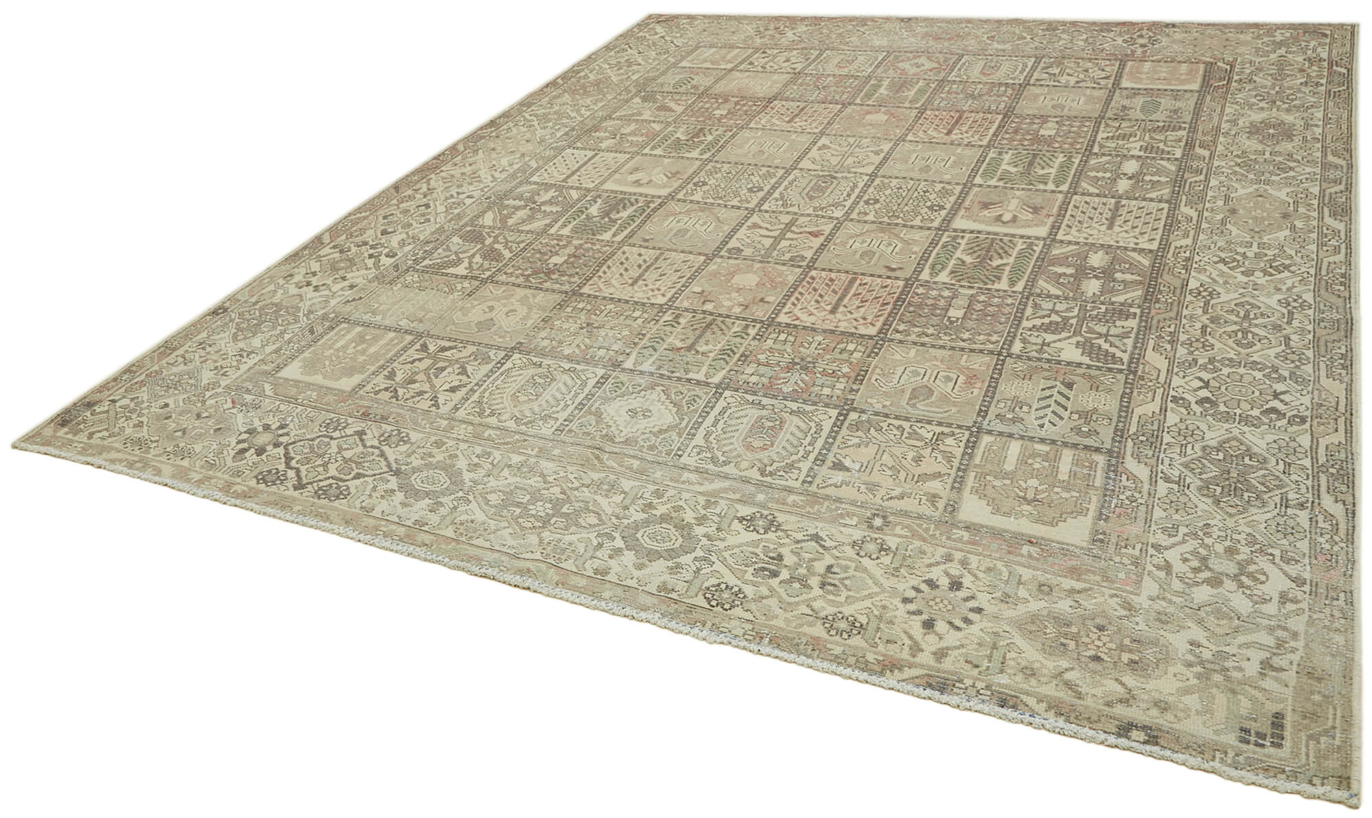 Handmade oriental 1980s 303 cm x 368 cm beige wool carpet
