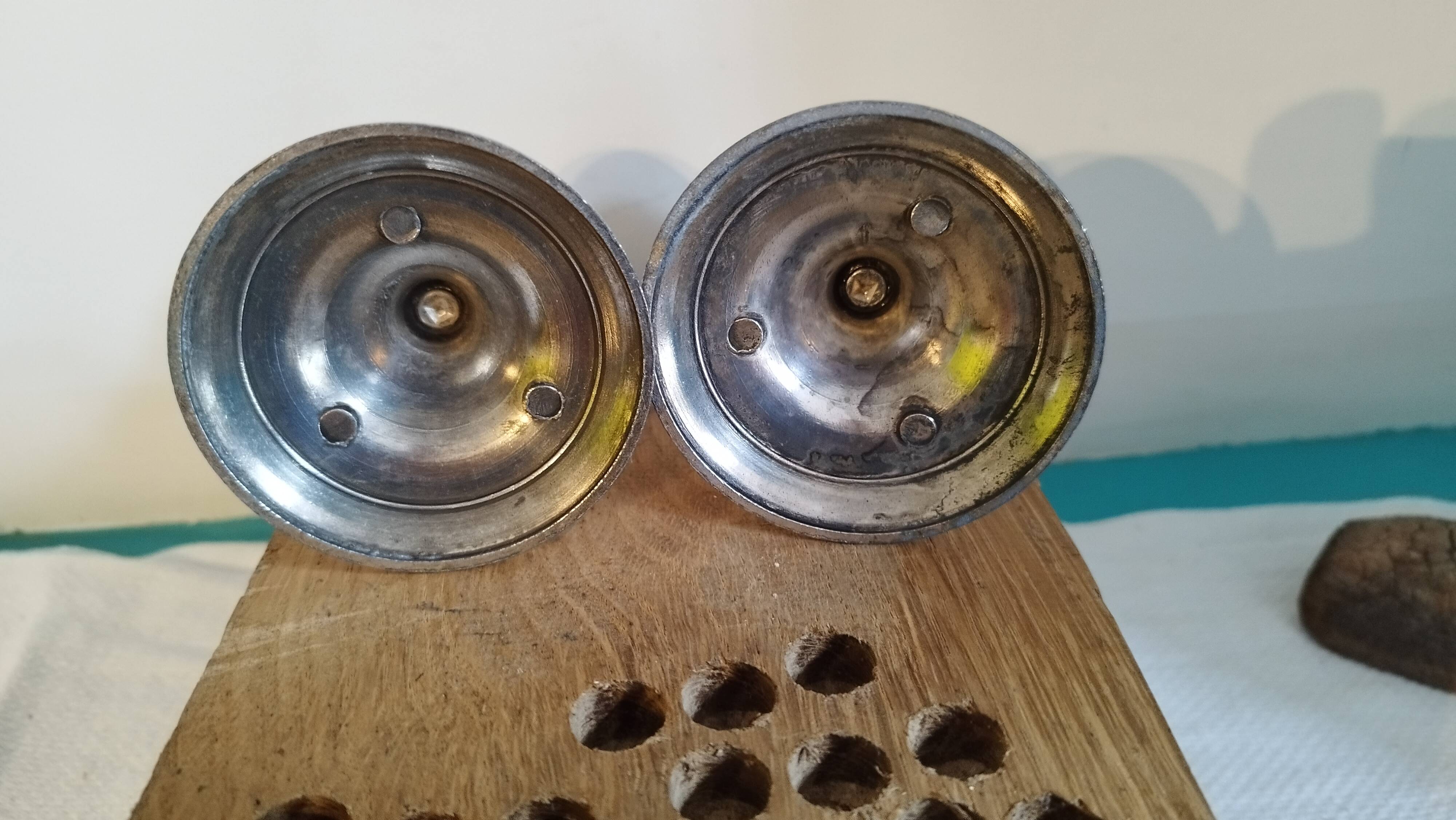 2 small silver metal candle holders