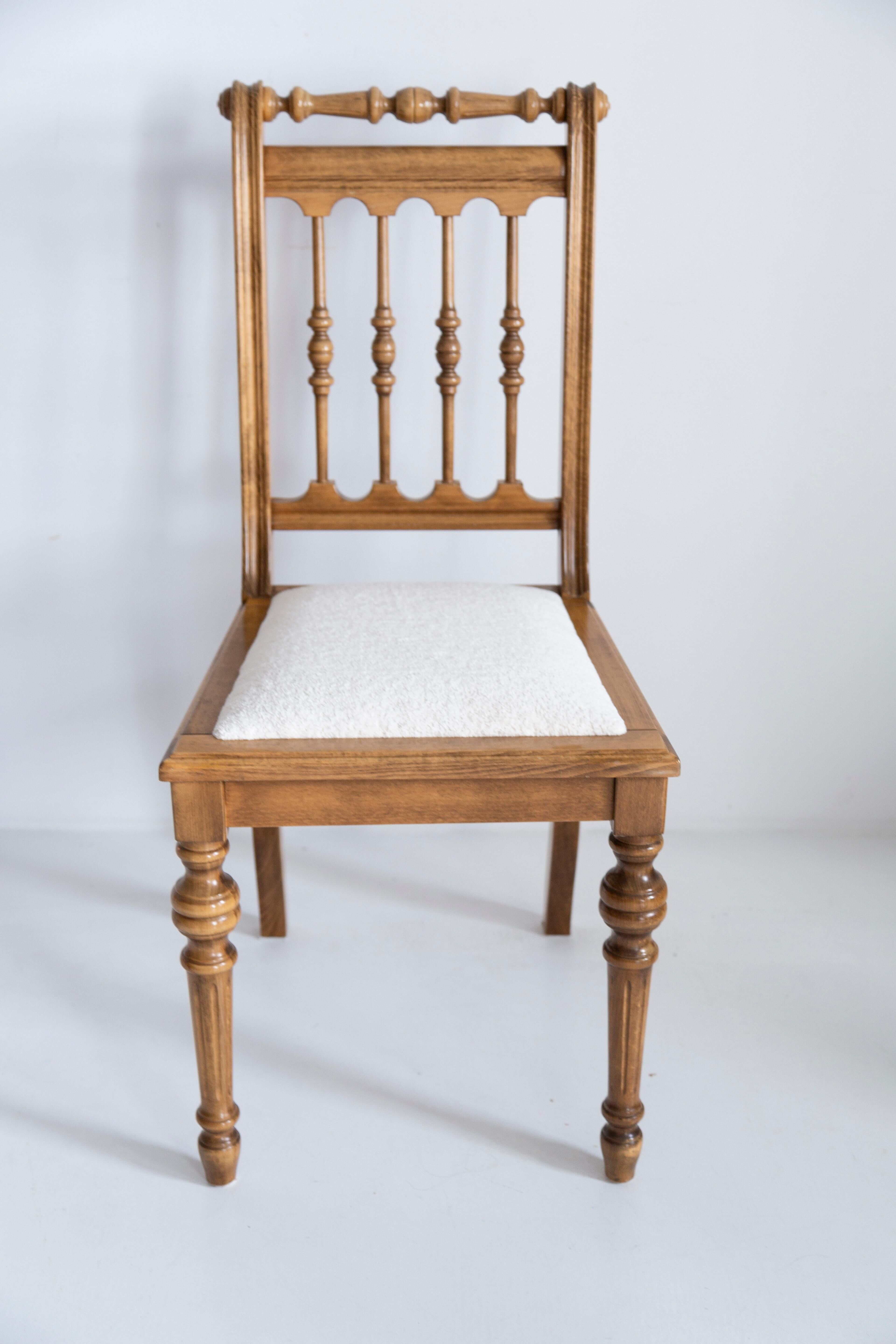 Unique mid-century chair, white upholstery, oak wood, Europe, 1960.