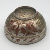 Antique ISLAMIC BOWL in tinned BRASS with engraved decoration and colored patterns