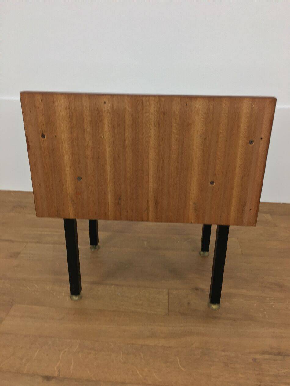 Modernist bedside table from the 1950s, wood and glass.