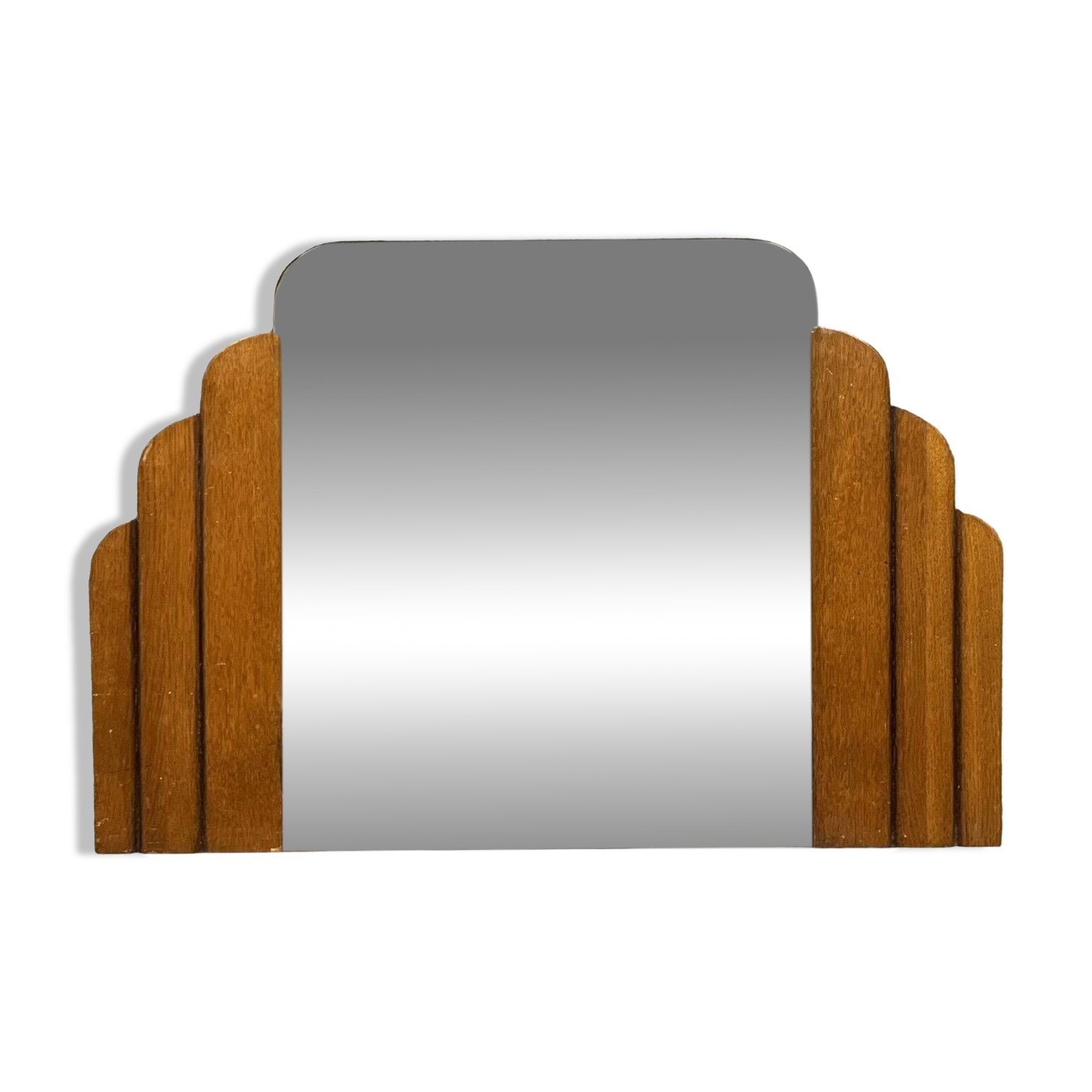 Art Deco period fan mirror in blond oak / circa 1940