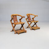 70s handmade wood carved throne chair