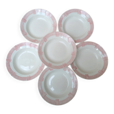 6 deep plates Longwy model Toulouse pink border ironstone