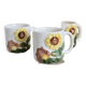 Set of 4 vintage barbotine cups / mugs with polychrome sunflower pattern