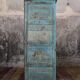 Cabinet 4 solid doors in blue patinated wood