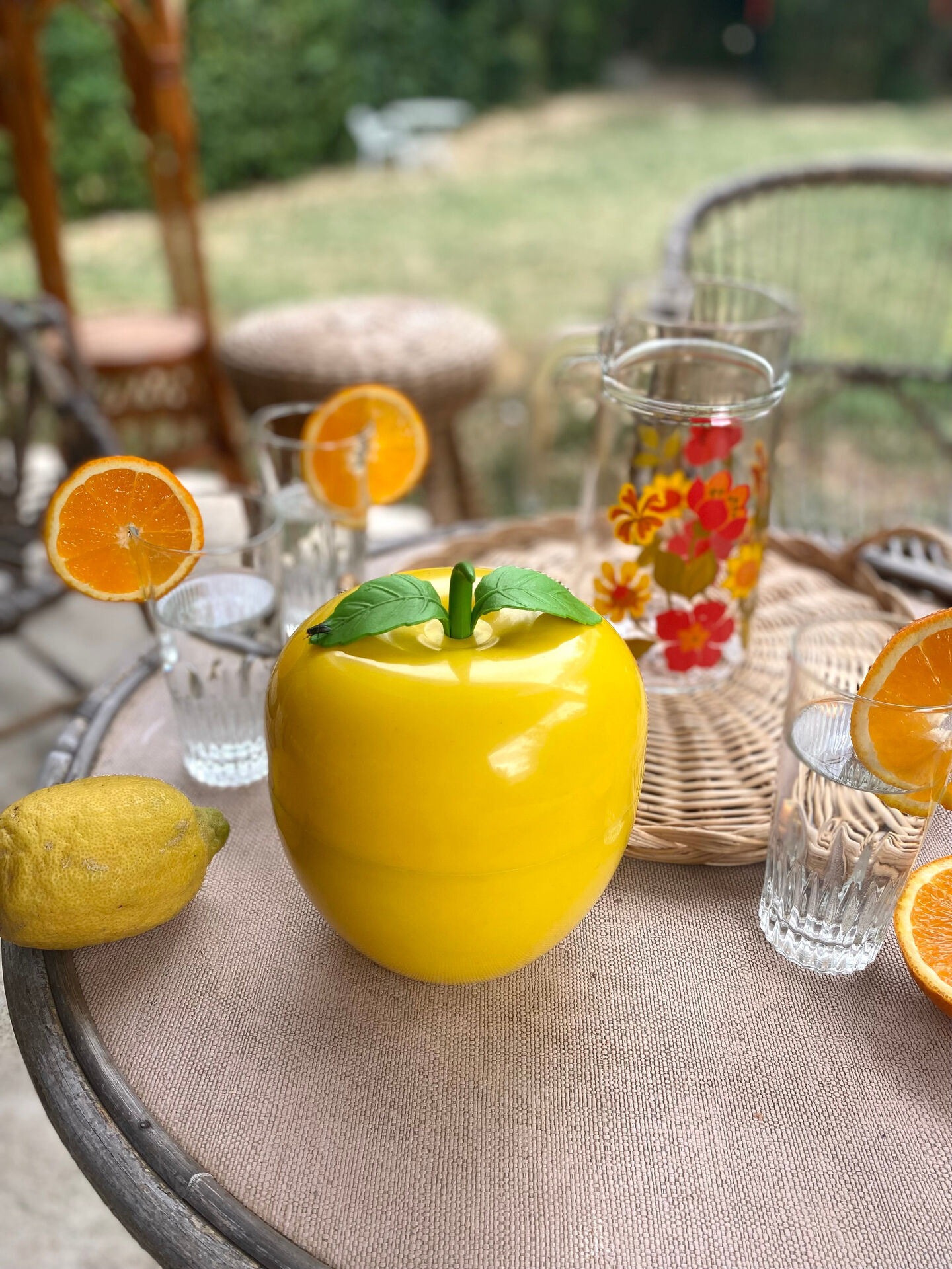 Vintage yellow plastic "apple" ice bucket from the 1970s.