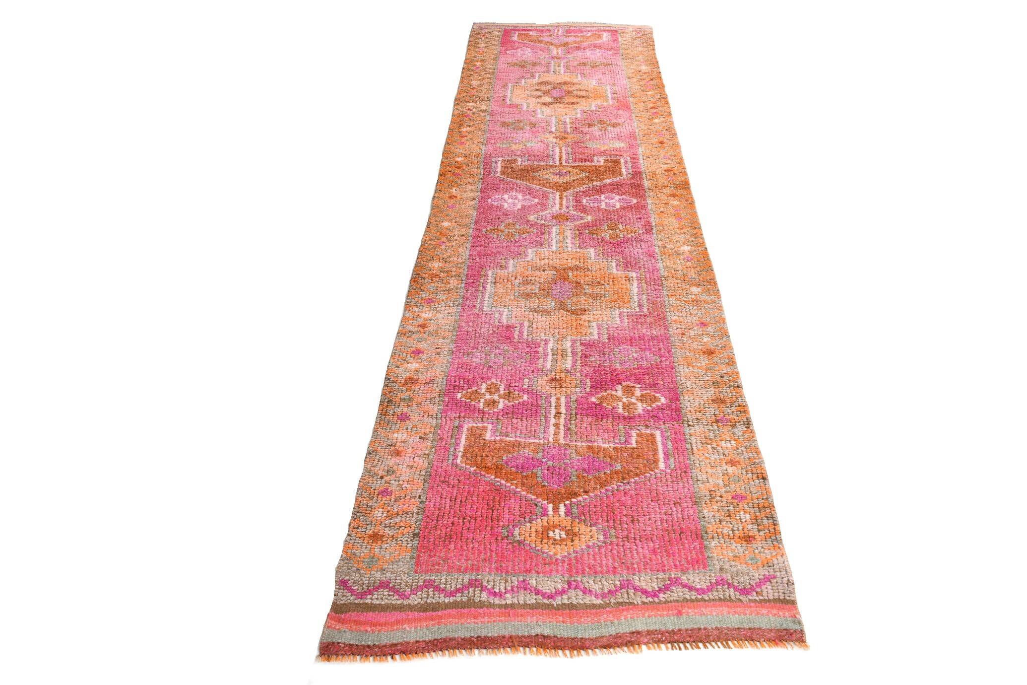 3x10 Pink & Brown Oriental Vintage Runner, 90x317Cm