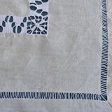 Old linen sheet with return - EP monogram & large handmade openwork - 2