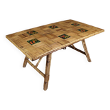 Rattan And Ceramic Dining Room Table Audoux Minnet attribution