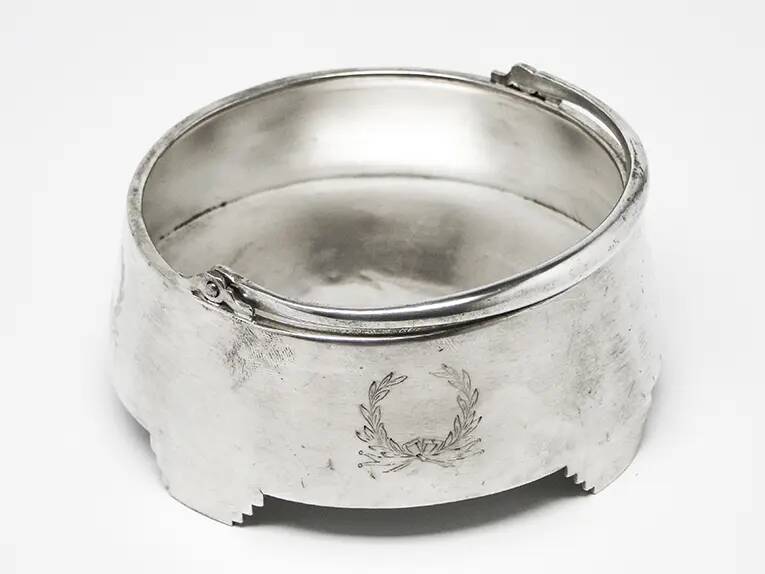 Neoclassical basket sugar bowl, silver-plated brass, Fraget, Poland, early 20th century