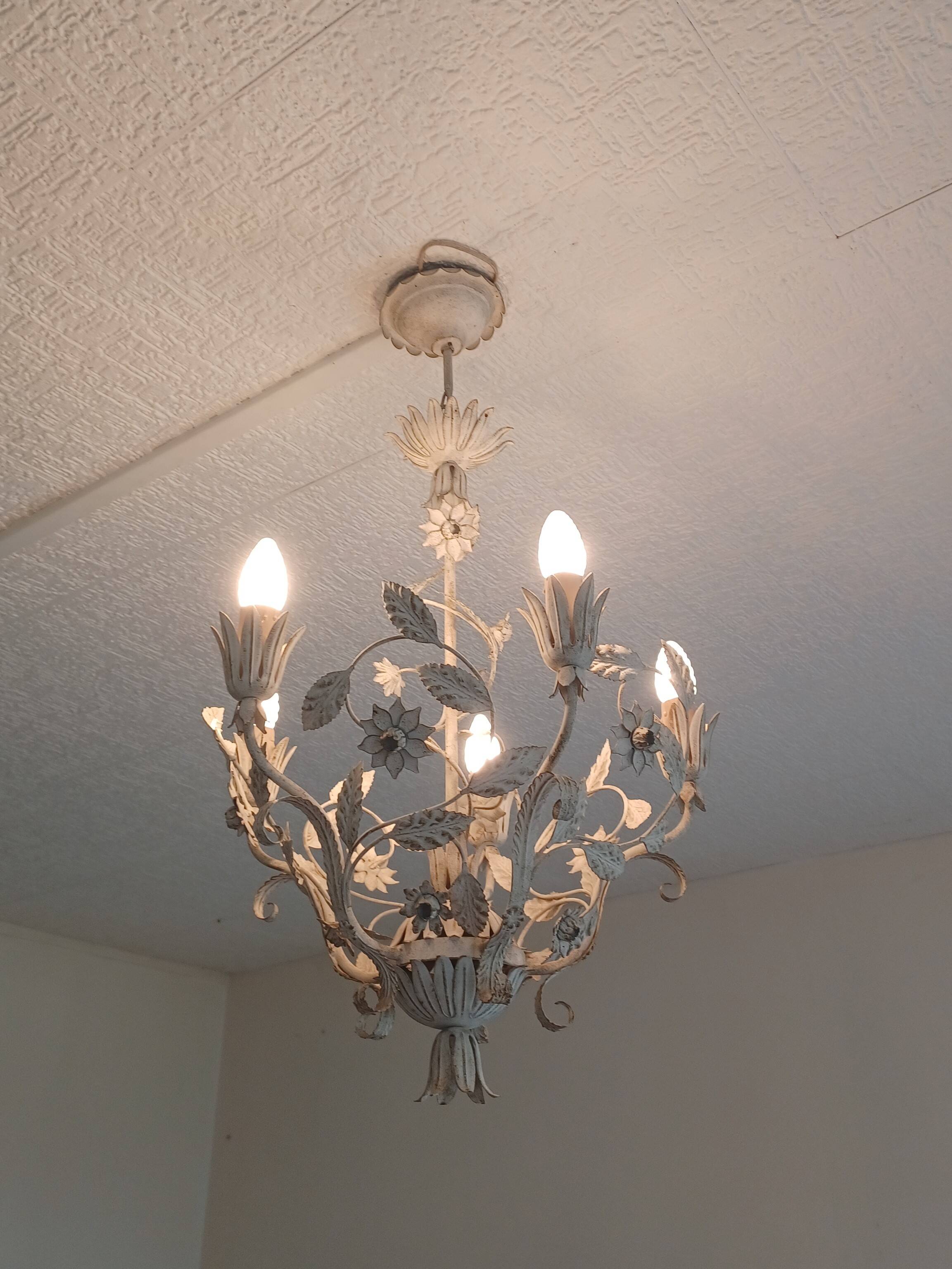 Wrought iron chandelier - Floral decor - Italy - 1950