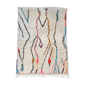 Moroccan Berber carpet Azilal ecru with colorful patterns 298x186cm