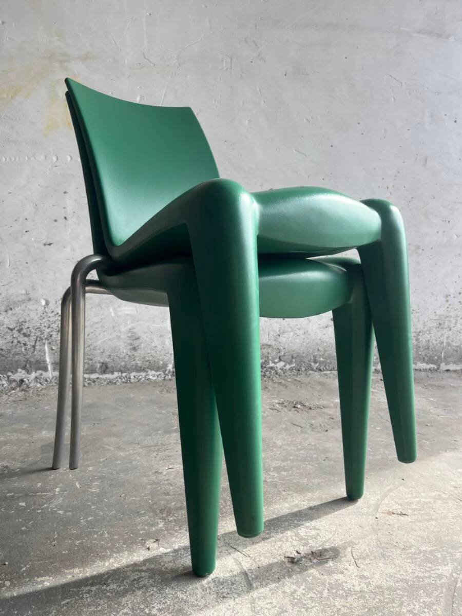 Vintage Louis XII armchair by Philippe Starck, molded blue plastic shell and metal legs