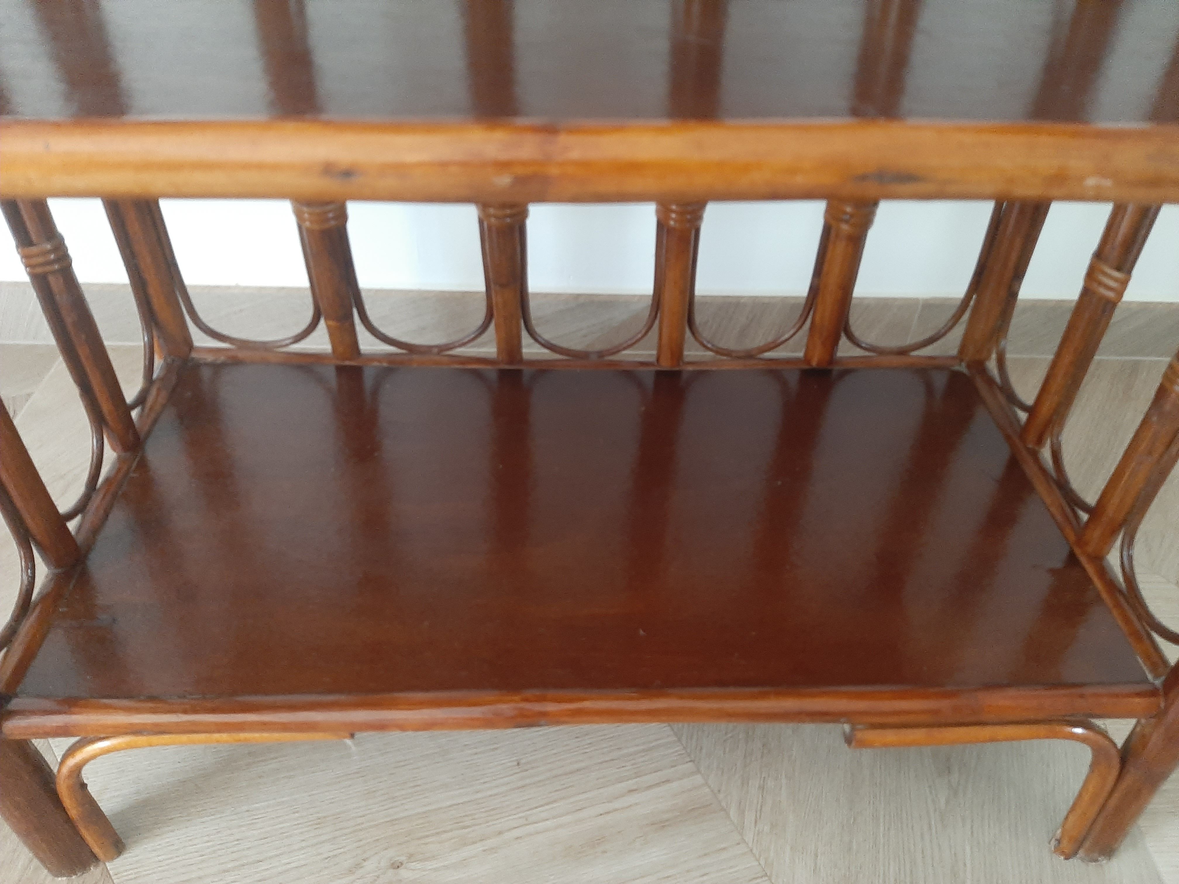 Vintage library 4 levels - wood, bamboo and rattan - retro 80s