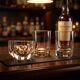 2 whisky glasses and a Baccarat crystal ashtray with stamps.