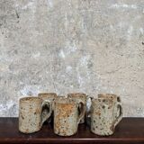 Set of 6 stoneware cups and a pitcher