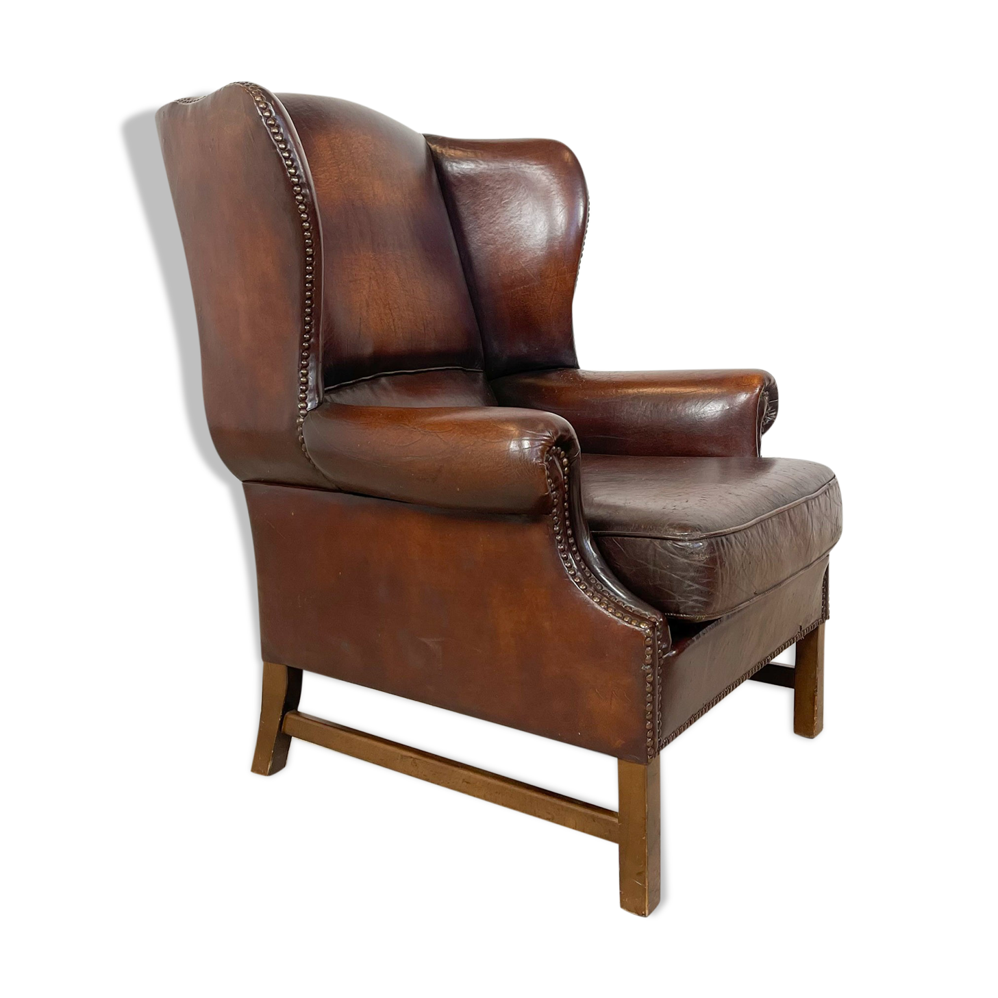 Vintage sheep leather wingback armchair london