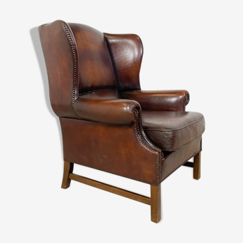 Fauteuil Vintage en cuir de mouton Wingback Londres