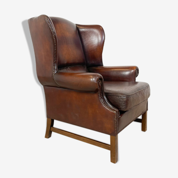 Vintage sheep leather wingback armchair london