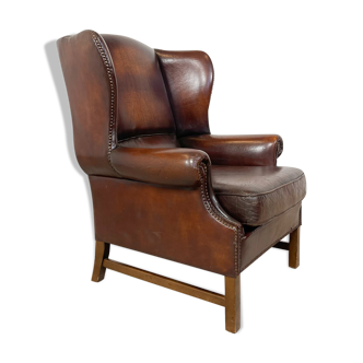 Vintage sheep leather wingback armchair london
