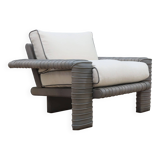 Marzio Cecchi armchair in ribbed Leather and goose down cushions 1970s
