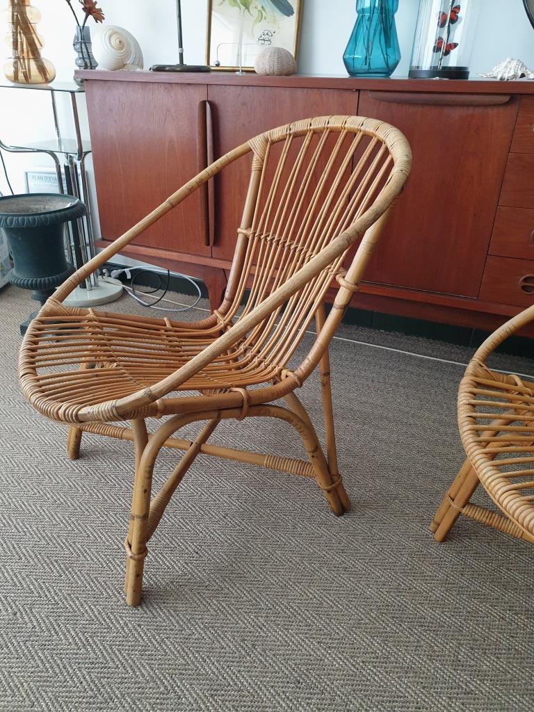 Pair of Audoux & Minnet wicker armchairs