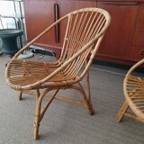 Pair of Audoux & Minnet wicker armchairs