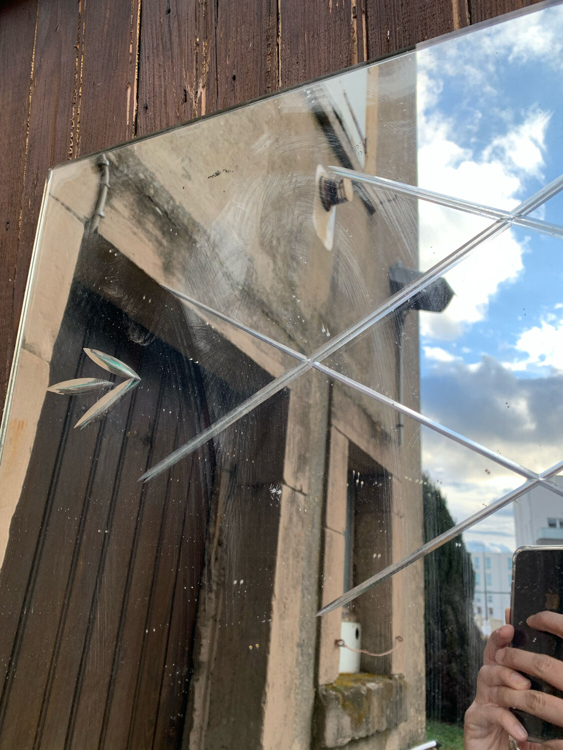 Marly brothers chiseled mirror in burgundy made in France 1950-1960