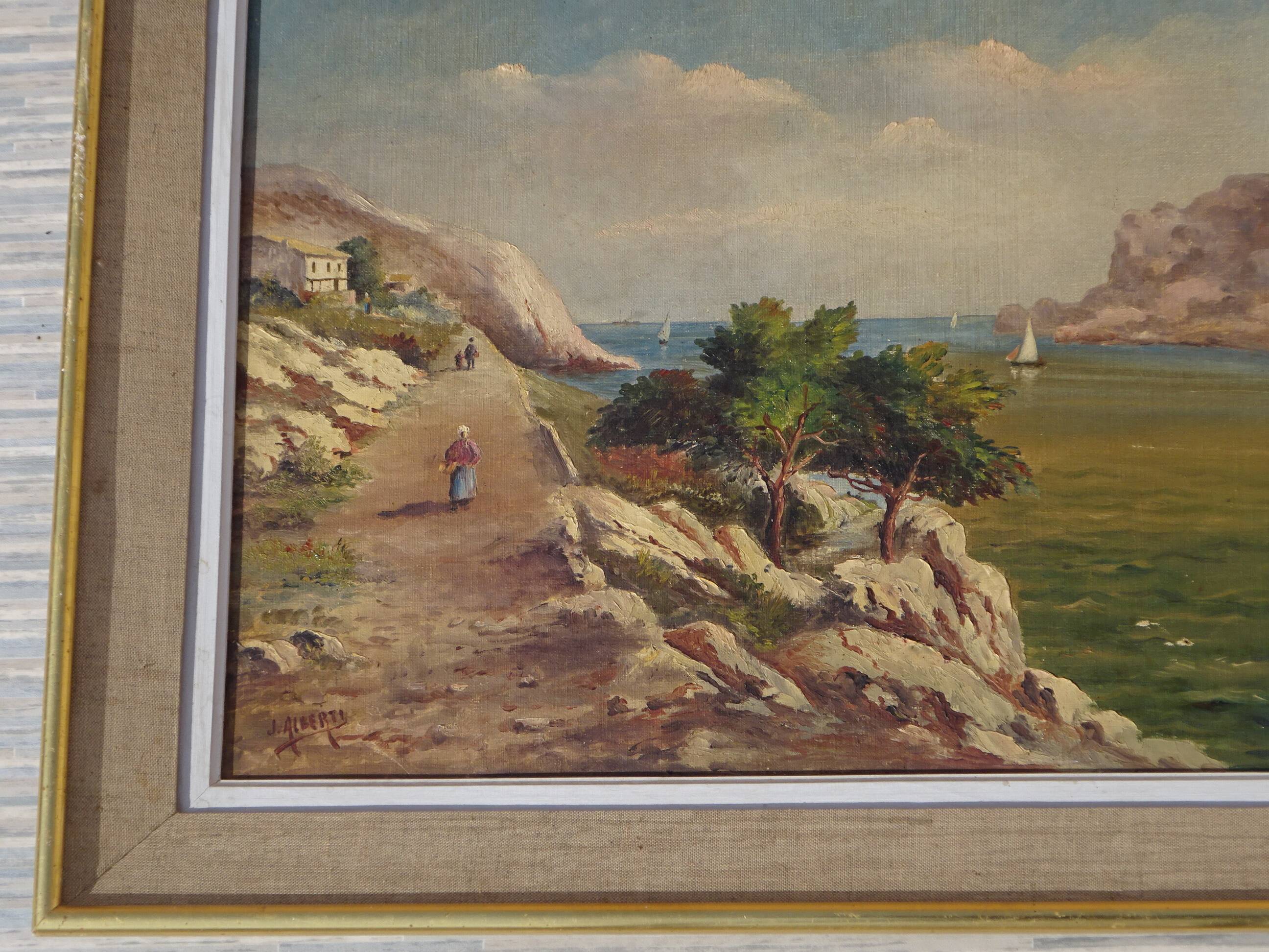 Old painting, landscape of the Calanques de Cassis, signed Alberti.