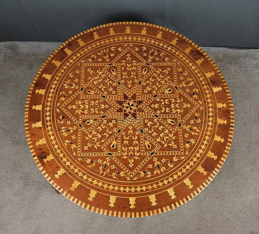 Large Moroccan Tea Table in Marquetry – 20th Century