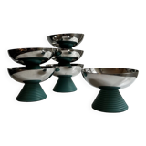 ensemble de 6 coupes à glaces en métal chromé et pieds en plastique vert, design 1970