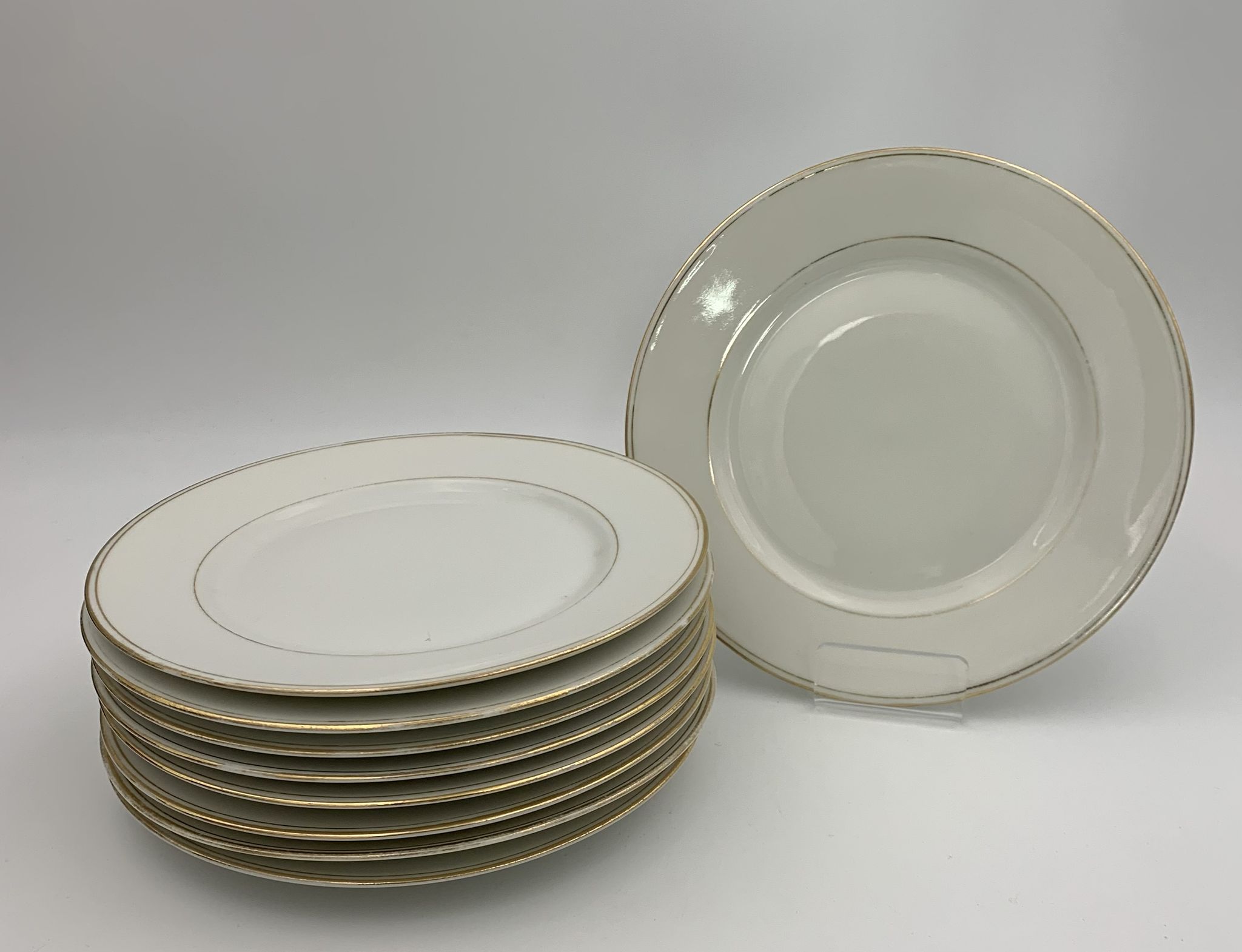 9 antique dessert plates white and gold porcelain from limoges william guerin - circa 1900